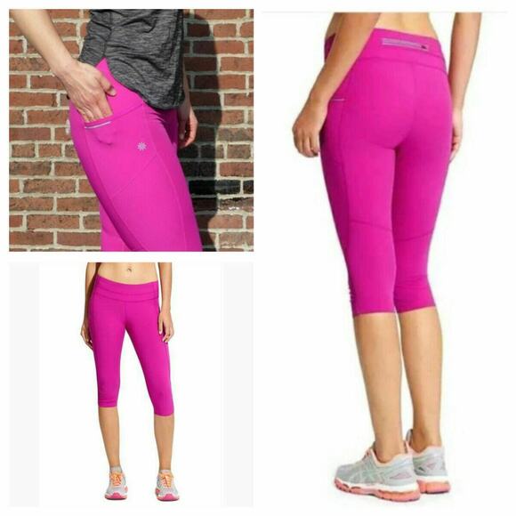 Athleta Dobby Be Free Knicker Capris Reflective Neon Pink XS Legging - Picture 1 of 12